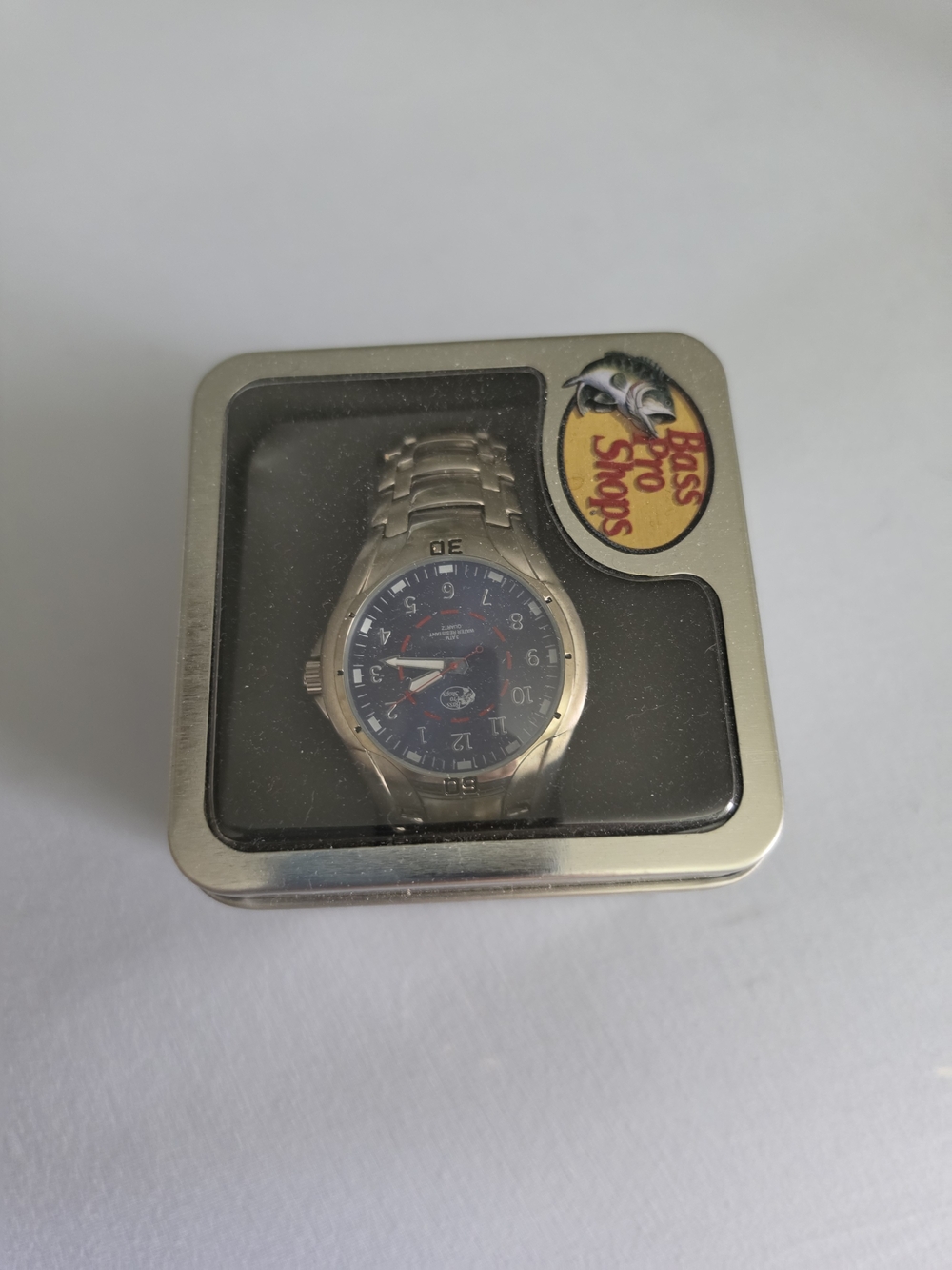 Bass Pro Shops Men's Silver Stainless Steel Watch with Blue Dial